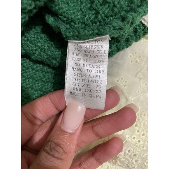 UMGEE empire babydoll Eyelet Trim Sweater Kelly Green Cottagecore Prarie Small - Picture 4 of 7